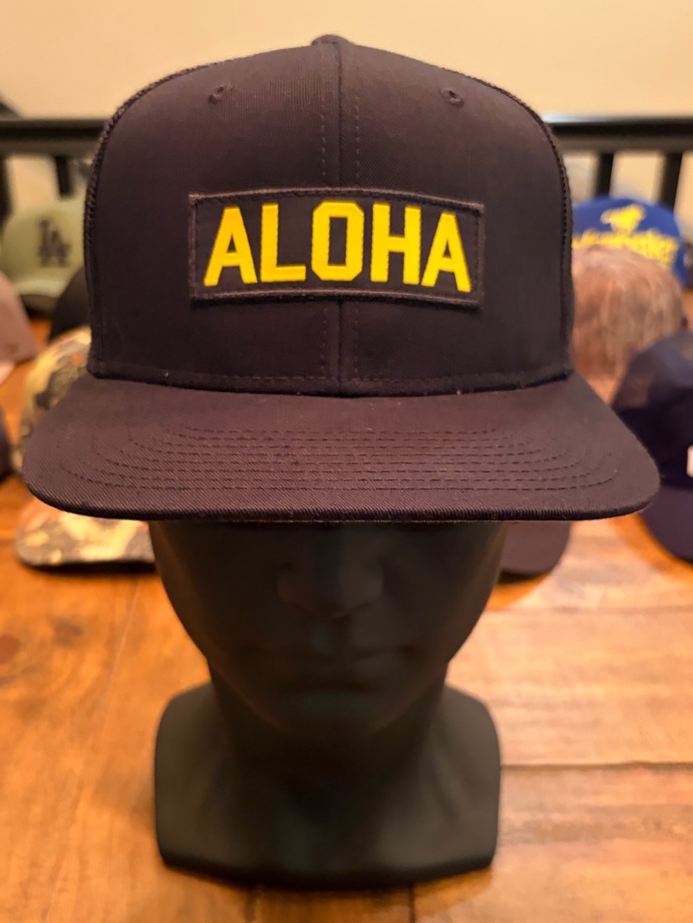 Navy ALOHA Patch Baseball Cap with Yellow Lettering